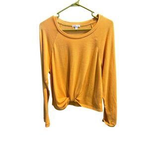 AQUA Womens Mustard Yellow Front Knot Raglan Long Sleeve Knit Top RK427808MI